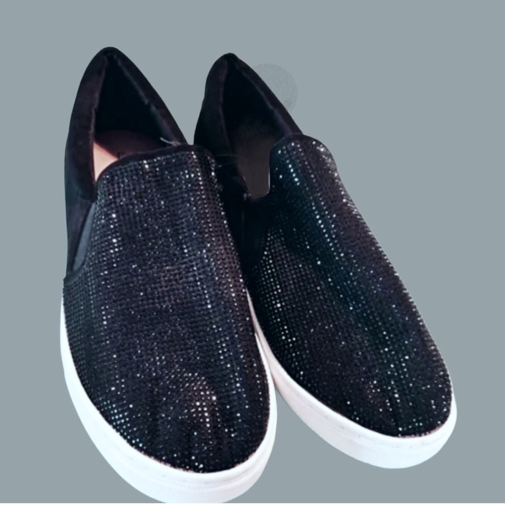 Lane Bryant Black Glitter Slip-On Sneakers Sz 10.5 W
